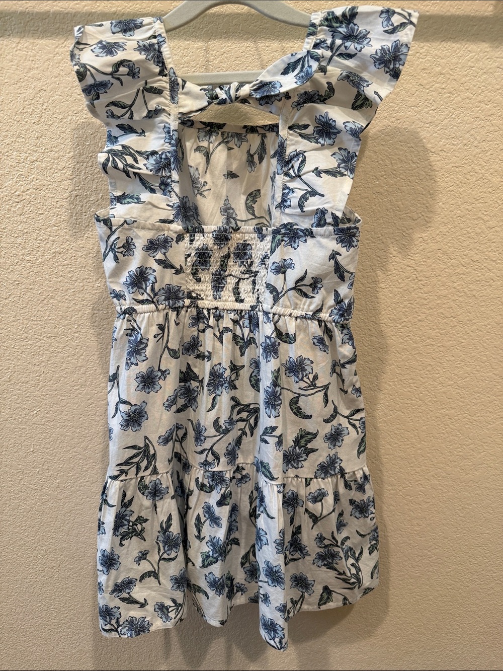 J. Crew White Sundress with Blue Floral Print and Ruffle Sleeves - Picture 2 of 4